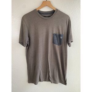 Volcom Modern Fit Mens Large Brown Heather Chest Pocket T Shirt Stone Logo